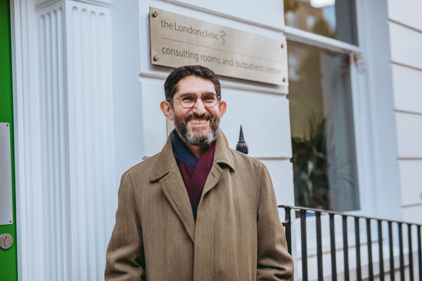 Professor Heidari outside The London Clinic — consulting rooms and outpatient centre, Devonshire Place